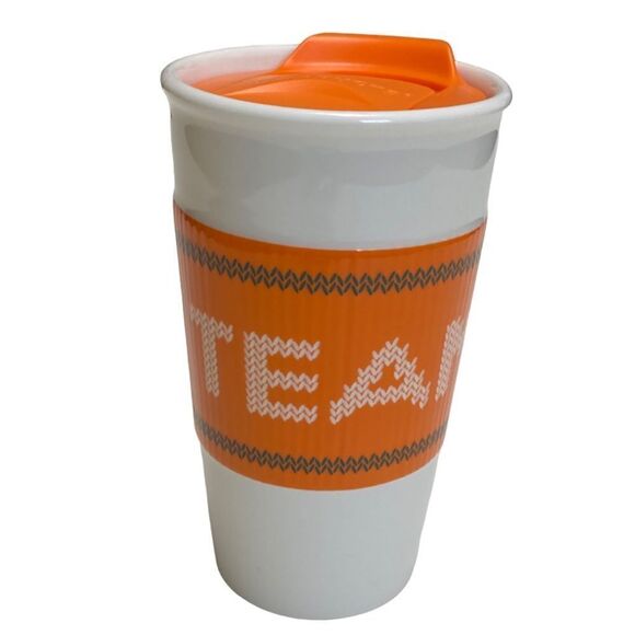 Starbucks 2016 Team PSL Orange White Ceramic 10oz Travel Tumbler Mug - Picture 2 of 10